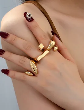 Set de 3 anillos dorados ahuecados de estilo geométrico, de moda y estilo simple - Shein - FashionsVida
