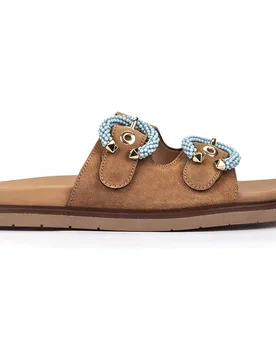 Sandalias planas de mujer de serraje en color - Pedro Miralles - FashionsVida