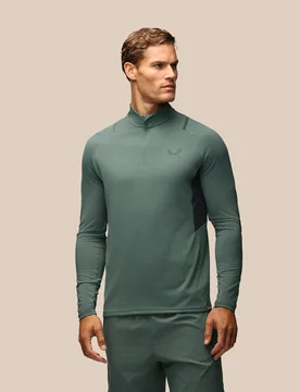 Men's Apex Slim Fit Long Sleeve Quarter Zip - Green / Black Dark Green L male - Castore - FashionsVida