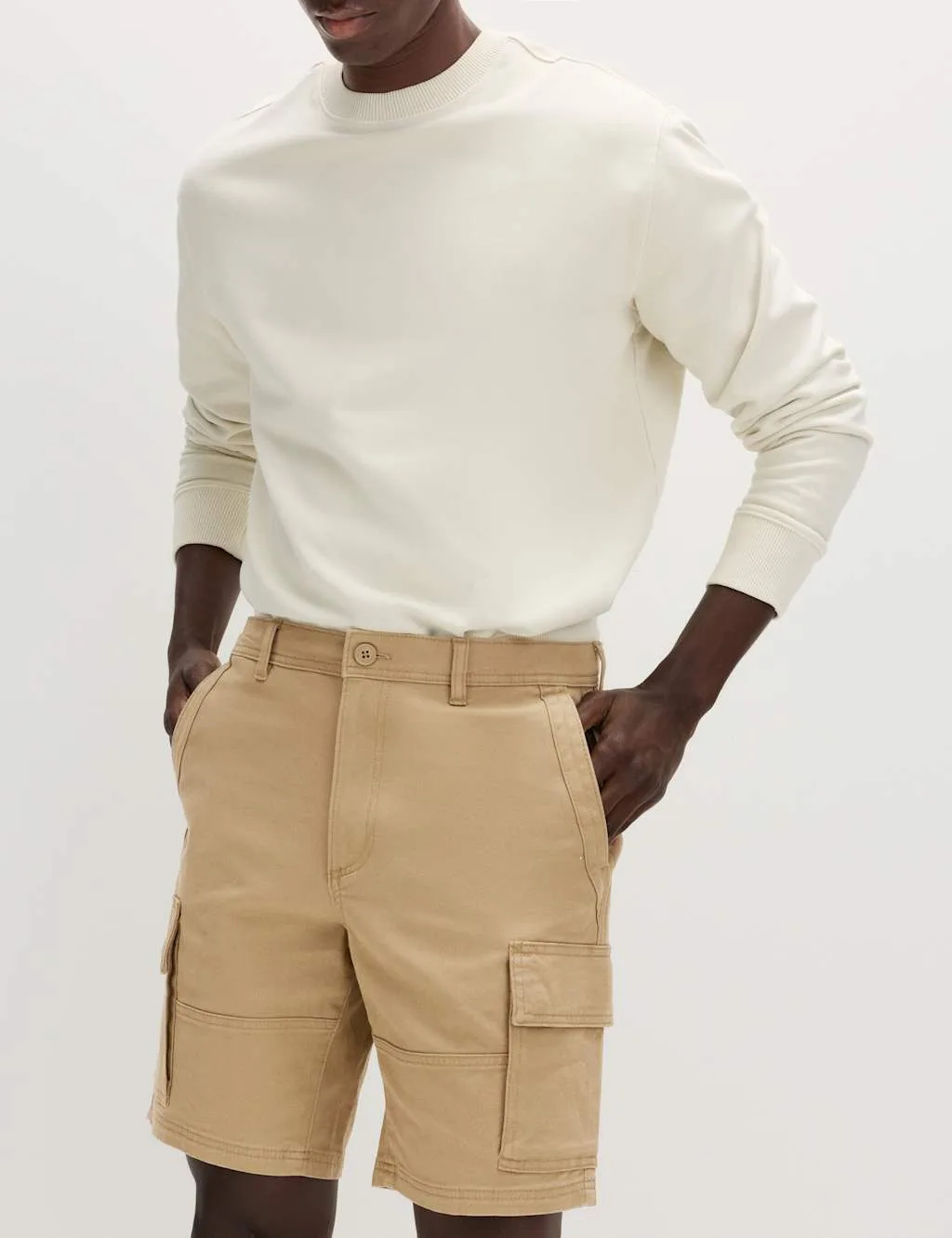 Straight Fit Stretch Cargo Short Toffee male - M&S - FashionsVida