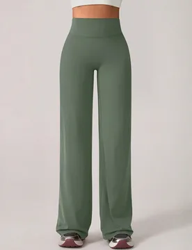 Pieza Pantalones deportivos largos de mujer con cintura elástica en V, efecto levantador de glúteos, pierna ancha recta y estampado de letras - Shein - FashionsVida