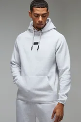 Mens Man Active Regular Fit Badge Hoodie - Grey Cotton - Size X-Large