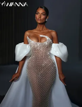 Luxurious Shiny Beaded Pearls Evening Dress With Cape Sexy Illusion Wedding Party Gown Customized African Sheath Prom Dresses - Aliexpress - FashionsVida