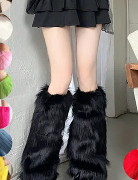 Calentadores de piernas de piel sintética estilo Y2K para mujer, retro y esponjosos hasta el muslo para fiestas de Halloween y Navidad y uso diario, - Shein - FashionsVida