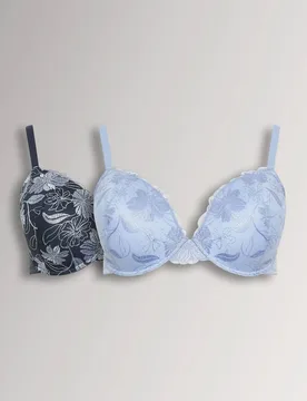 Women's 2 Pack Embroidered Floral Padded Bras Size: 46DD - Multicolor - Size: 46DD - Yours - FashionsVida