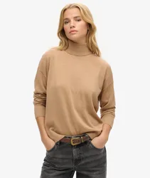 Superdry Damen Rollkragenpullover aus Merinowolle mit überschnittenen Schultern Beige - Größe: 42