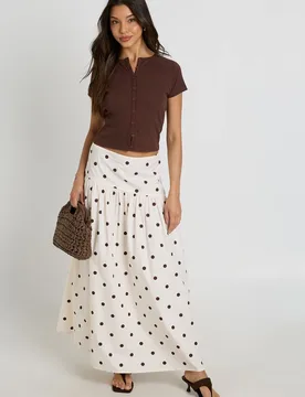 Womens Polka Dot Asymmetric Dropped Waist Maxi Skirt - Ecru - Size 10 Uk - Boohoo - FashionsVida