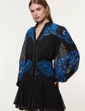 Women's Cutwork Beaded Embroidered Woven Mini Dress in Black Size: 8 - Black - Size: 8 - Karen millen - FashionsVida
