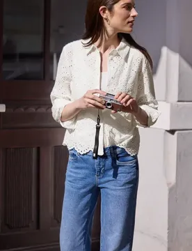 Street One Langarm Bluse mit Shiffleymuster female Weiß