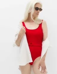 Tummy Control Post Surgery Belted Swimsuit Lacquer Red female