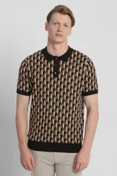 Mens Geometric Jacquard Short Sleeve Polo Shirt