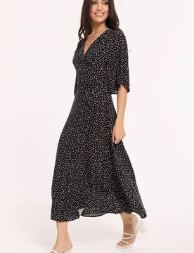Women's Black Polka Dot Wrap Maxi Dress Size: 16 - Black - Size: 16 - Liquorish - FashionsVida