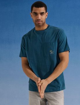 T-shirt in cotone con ricamo a tema vacanze - steel blue