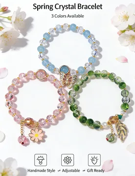Spring Crystal Bracelet Set for Women 3 Colors Pink Blue Green Floral Butterfly Charm Beaded Bracelets Cute Gift Jewelry - Aliexpress - FashionsVida