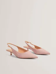 Satin Buckle Kitten Heel Slingback Shoes Light Pink female
