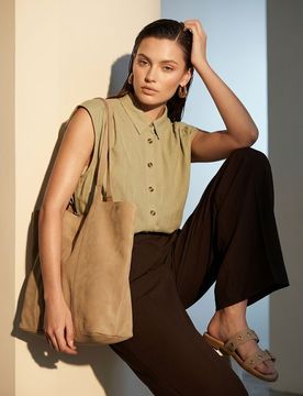 Camicia senza maniche con viscosa e misto lino - verde chiaro