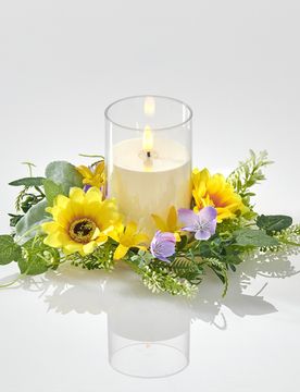 LED-Kerze mit Sonnenblumen-Kranz