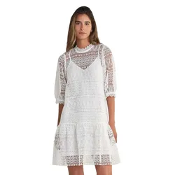 Robe à Manches 3/4 Lace White S