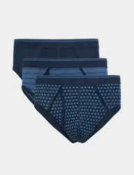 Pack Cotton Stretch Patterned Briefs Blue Mix male