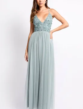Women's Grey Embellished Maxi Dress Size: 18 - Grey - Size: 18 - Little mistress - FashionsVida