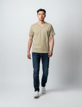 Para hombre. MW0MW39249 Camiseta con cuello de pico y logo bordado (L), Casual, Verde, Algodón, Manga corta