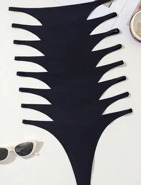 Conjunto de 8 piezas de bragas tipo tanga cómodas y delgadas, lencería sexy de braguitas sin costuras de cintura baja para mujer - Shein - FashionsVida