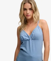 Superdry Damen Athletic Essentials V-ausschnitt Top mit Spitzenbesatz Light Blue - Größe: 44
