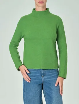 Maglia verde in misto lana bouclé con collo alto e profilo in lurex - Emme Marella - FashionsVida