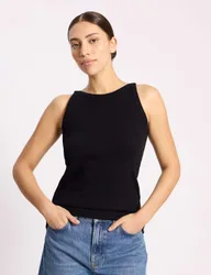 Cotton Rich Ribbed High Neck Vest Black female