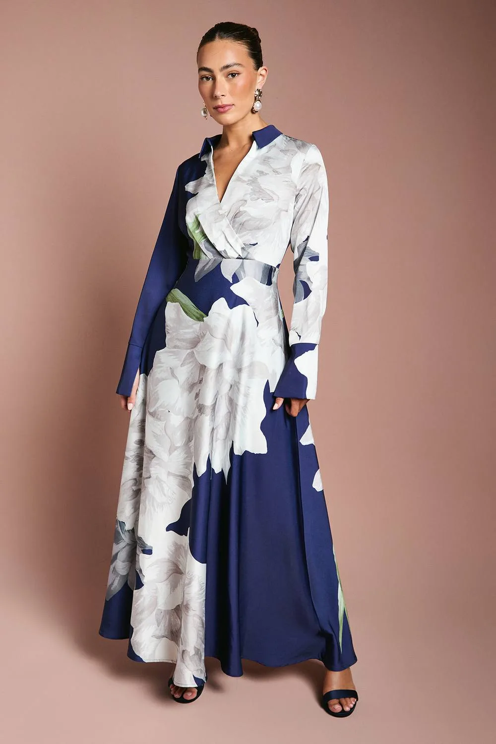 Placement Print Wrap Front Maxi Dress - Navy - Size: 18 - Coast - FashionsVida