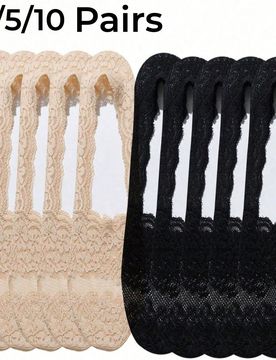 Pares de calcetines invisibles para mujer con borde de encaje y estampado floral, transpirables y que absorben la humedad, cómodos para el verano