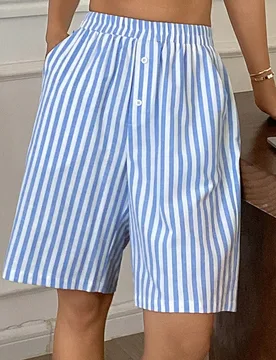 Pantalón corto holgado a rayas para pijama de mujer para el verano - Shein - FashionsVida