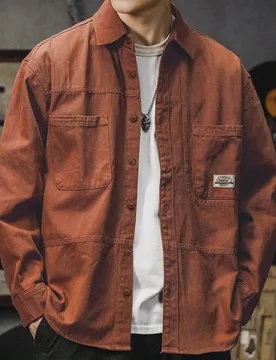 Camisa casual de unicolor con botones para hombre, estilo cargo retro con múltiples bolsillos, adecuada para el uso diario - Shein - FashionsVida