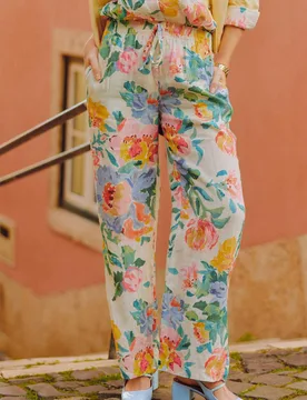 Linen Blend Floral Wide Leg Trousers Multi female - Joules - FashionsVida