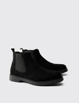 Men's Real Suede Leather Chelsea Boot Black Size 9 Black 9 - boohooMAN - FashionsVida