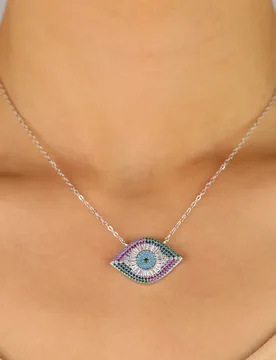 New arrived rainbow cz necklace for women high quality AAA cubic zirconia eye pendant collar chain - Aliexpress - FashionsVida