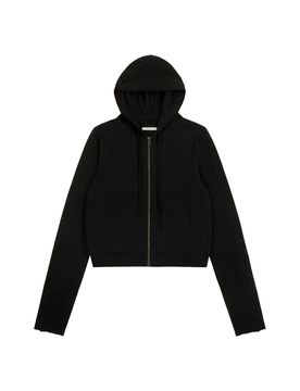 Zip-Front Cotton Hoodie with Non-Detachable Drawstring Hood, Front Pockets & Ribbed Hems