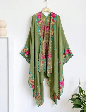 Pieza Cárdigan tipo chal bohemio con bordado floral y abertura para mujer, protección solar para playa y vacaciones de primavera/verano, prenda exte - Shein - FashionsVida