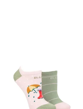 Women's 2 Pair Plain, Patterned and Striped Bamboo No Show Socks Meadow Patterned 4-8 - Multi Coloured - Size: Small - ELLE - FashionsVida
