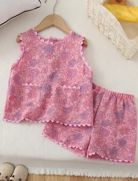 Piezas Conjunto de top con volantes y shorts con bordado floral para niñas, conjunto de moda de verano - Shein - FashionsVida
