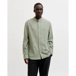 Jack & Jones - Camisa de lino de hombre lisa con cuello mao