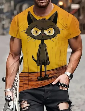 Personality Funny Cat Pattern T-Shirt For Men Animal 3D Printe Summer Loose Short Sleeved Tops Casual Round Neck Tees - Aliexpress - FashionsVida