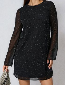 Abito mini con strass - nero