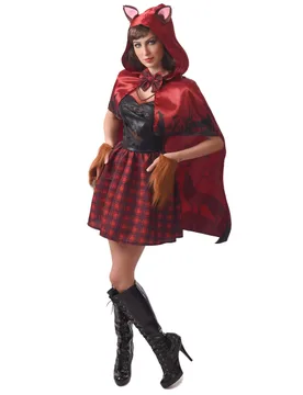 Rotkäppchen-Wolfskostüm für Damen Faschingskostüm rot-schwarz - female - KARNEVAL-MEGASTORE - FashionsVida