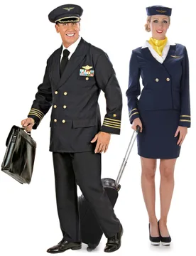Pilot und Stewardess Paarkostüm blau-gold - BCI - FashionsVida