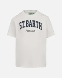T-shirt bianca in cotone con stampa St. Barth Padel Club blu