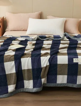 Pieza Manta de terciopelo gruesa y cálida con ribete de jacquard a cuadros, suave y amigable con la piel, multiusos para oficina, sala de estar, dorm - Shein - FashionsVida