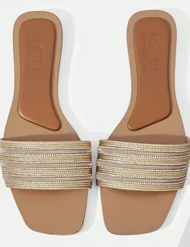 Sandalias planas de tacón abierto, tejidas, de moda casual y para viajes, para damas, color champán - Shein - FashionsVida