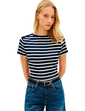 Maglietta A Maniche Corte Gold Button Slim Fit Breton Stripe Dark Night / Ecru L