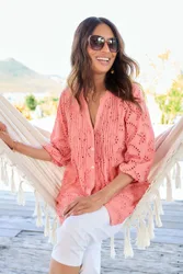 Sleeve Broderie Blouse - Peach - Size: 12